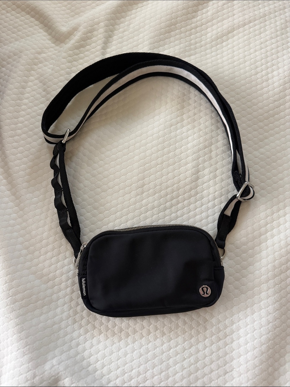 lululemon athletica Black Belt Bag with Striped Strap